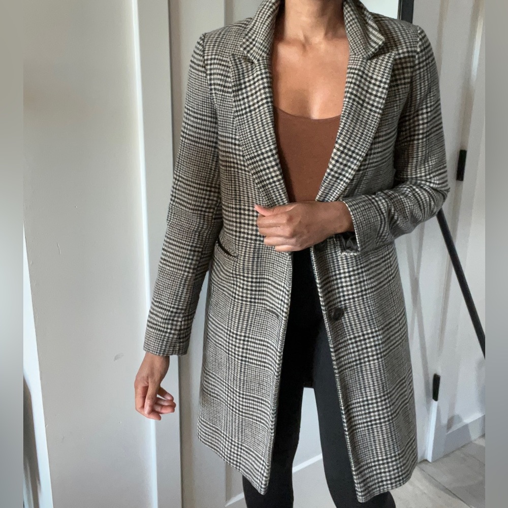 Gray Plaid Peacoat